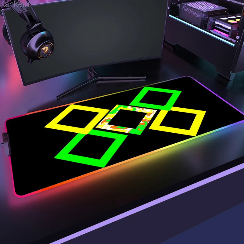 RGB LED Işıklı XXL Gaming Mouse Pad (90x40cm) – Geometrik Tasarım, Kaymaz Taban, Masa Üstü Mouse & Klavye Matı