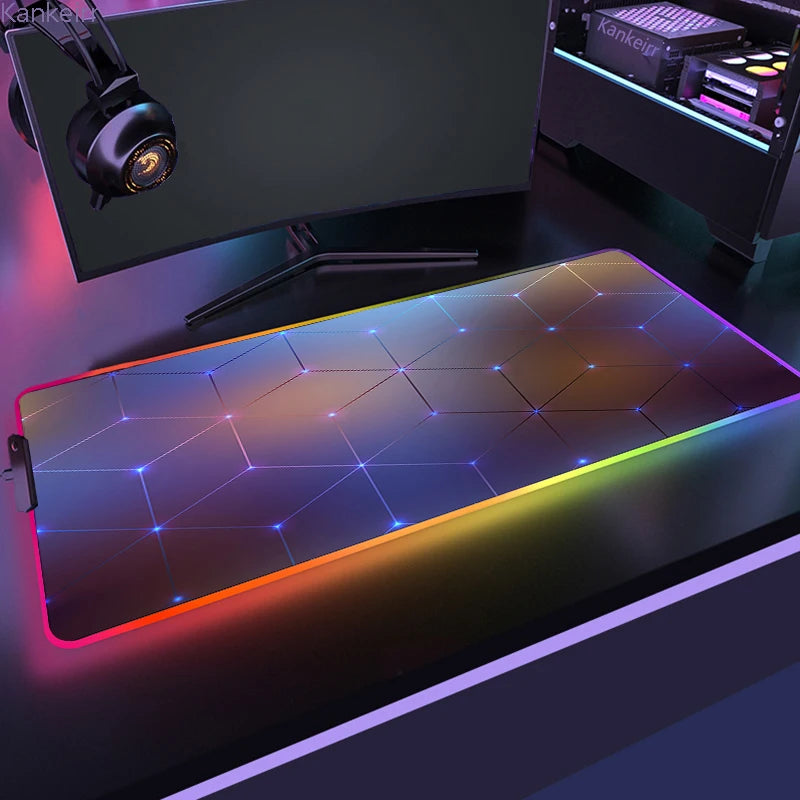 RGB LED Işıklı XXL Gaming Mouse Pad (90x40cm) – Geometrik Tasarım, Kaymaz Taban, Masa Üstü Mouse & Klavye Matı