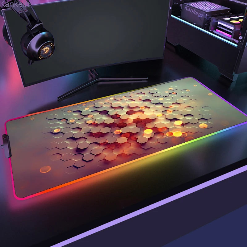 RGB LED Işıklı XXL Gaming Mouse Pad (90x40cm) – Geometrik Tasarım, Kaymaz Taban, Masa Üstü Mouse & Klavye Matı