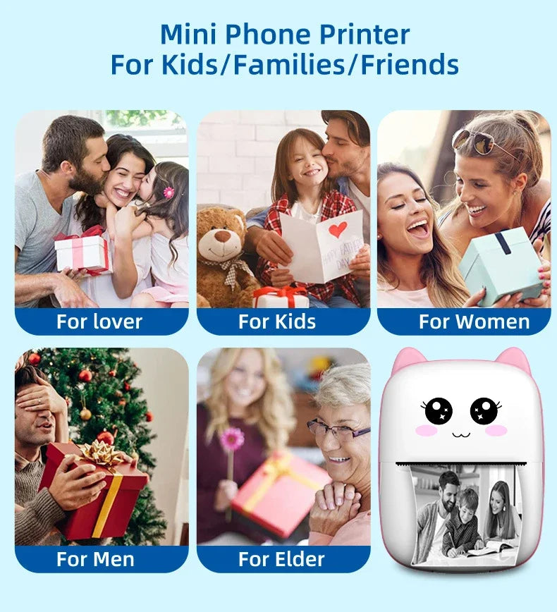 Mini Taşınabilir Termal Yazıcı – Bluetooth Kablosuz, Mürekkepsiz 200dpi Cep Tipi Etiket & Not Yazıcı