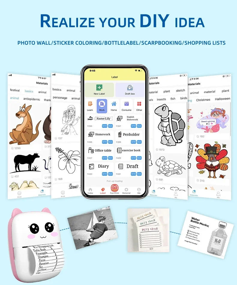 Mini Taşınabilir Termal Yazıcı – Bluetooth Kablosuz, Mürekkepsiz 200dpi Cep Tipi Etiket & Not Yazıcı
