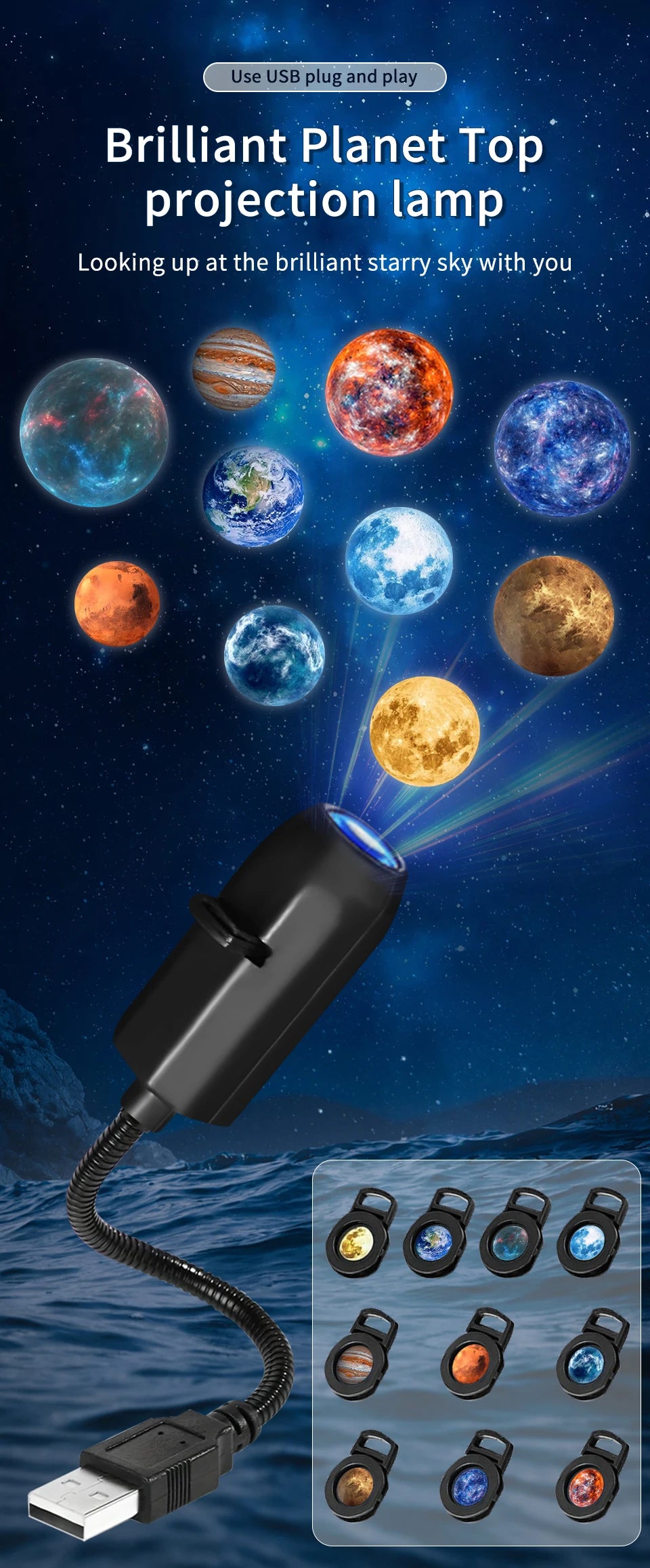 RGB Projeksiyon Lamba | Oda Atmosfer Işığı | USB Gece Lambası