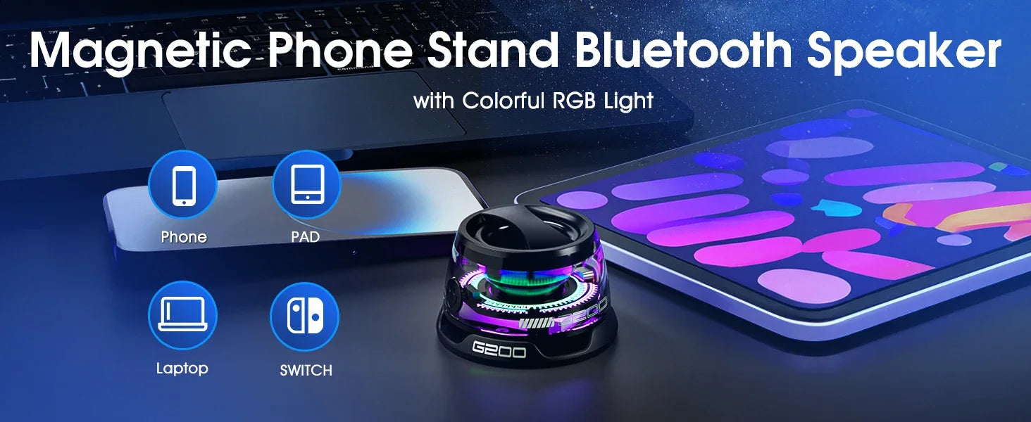 RGB Işıklı Manyetik Mini Hoparlör – Kablosuz Taşınabilir Ses Sistemi + Telefon Standı