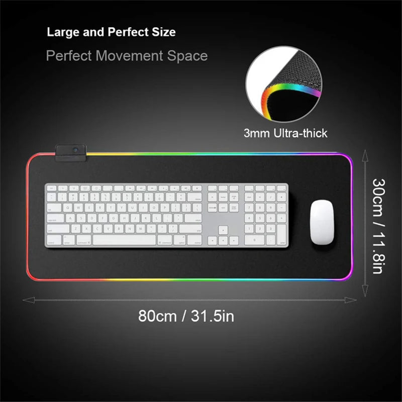 RGB LED Işıklı XXL Gaming Mouse Pad (90x40cm) – Geometrik Tasarım, Kaymaz Taban, Masa Üstü Mouse & Klavye Matı