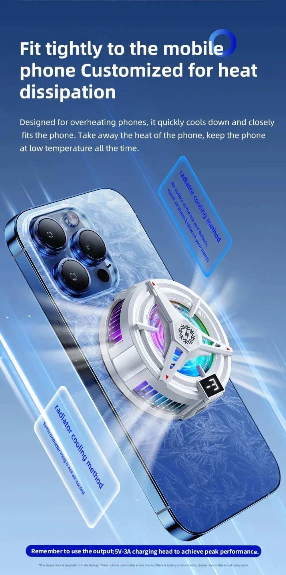 RGB Işıklı Manyetik Telefon Soğutucu – 3 Kademeli Ayarlı, Oyun İçin Profesyonel Cooling Fan