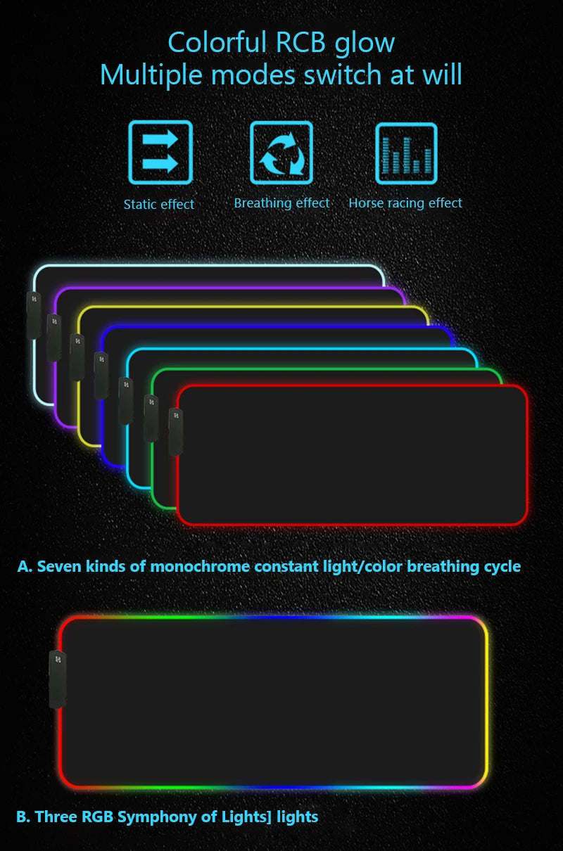 RGB LED Işıklı XXL Gaming Mouse Pad (90x40cm) – Geometrik Tasarım, Kaymaz Taban, Masa Üstü Mouse & Klavye Matı