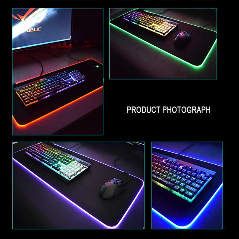RGB LED Işıklı XXL Gaming Mouse Pad (90x40cm) – Geometrik Tasarım, Kaymaz Taban, Masa Üstü Mouse & Klavye Matı