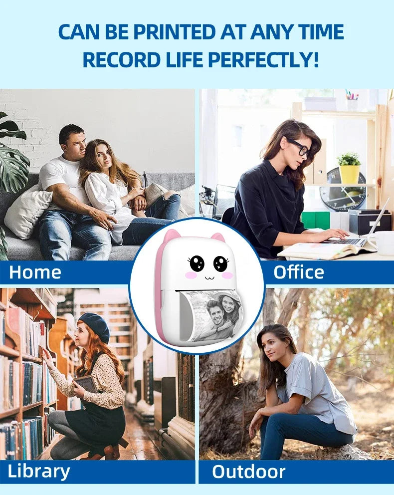 Mini Taşınabilir Termal Yazıcı – Bluetooth Kablosuz, Mürekkepsiz 200dpi Cep Tipi Etiket & Not Yazıcı