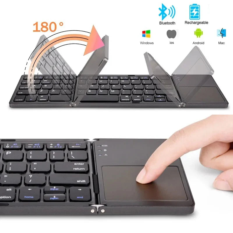Katlanabilir Bluetooth Klavye – 3 Katlı Taşınabilir Kablosuz Klavye (iOS, Android, Windows Uyumlu)