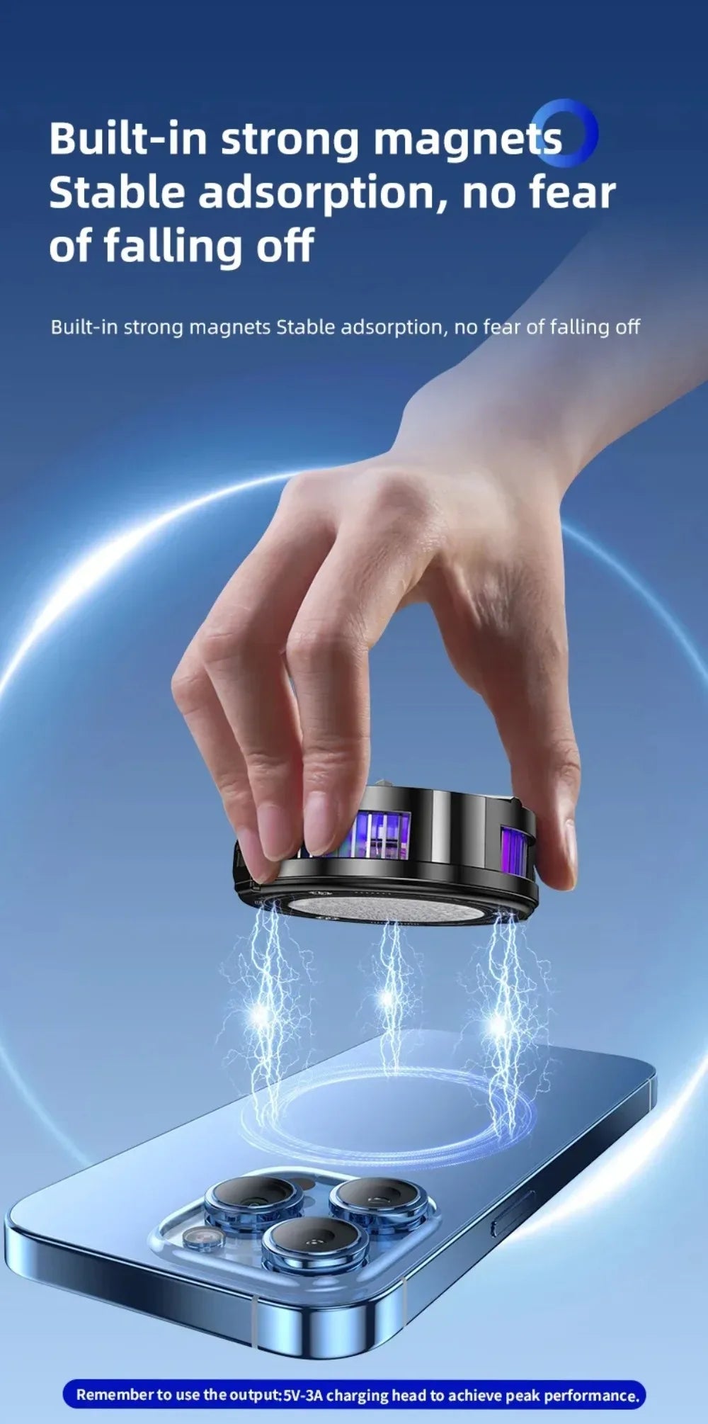 RGB Işıklı Manyetik Telefon Soğutucu – 3 Kademeli Ayarlı, Oyun İçin Profesyonel Cooling Fan