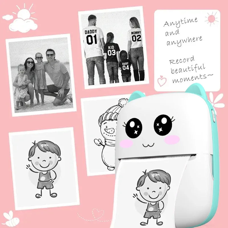 Mini Taşınabilir Termal Yazıcı – Bluetooth Kablosuz, Mürekkepsiz 200dpi Cep Tipi Etiket & Not Yazıcı