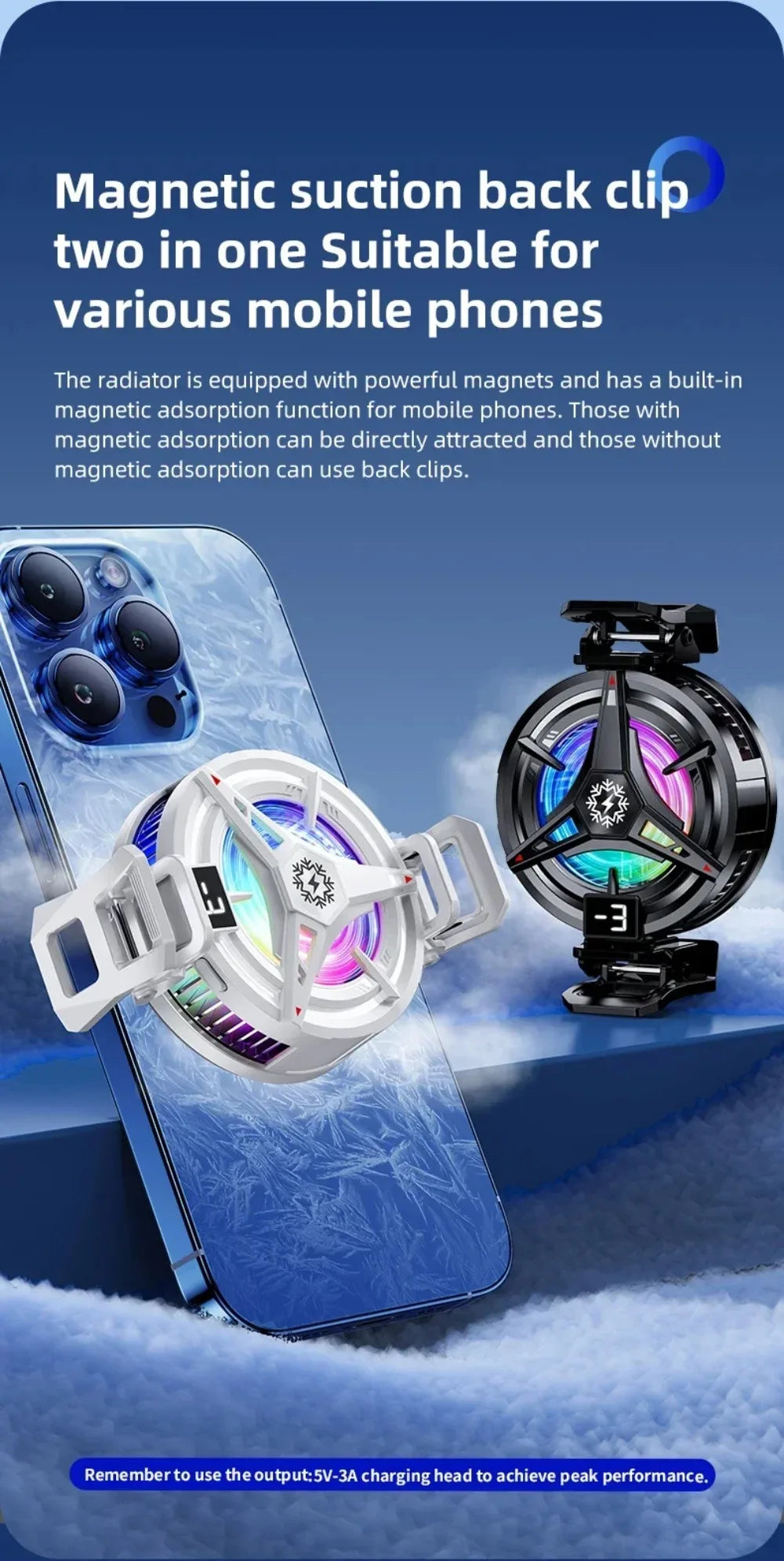 RGB Işıklı Manyetik Telefon Soğutucu – 3 Kademeli Ayarlı, Oyun İçin Profesyonel Cooling Fan