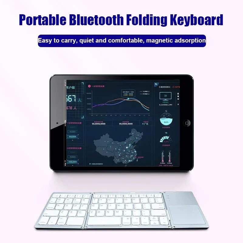 Katlanabilir Bluetooth Klavye – 3 Katlı Taşınabilir Kablosuz Klavye (iOS, Android, Windows Uyumlu)