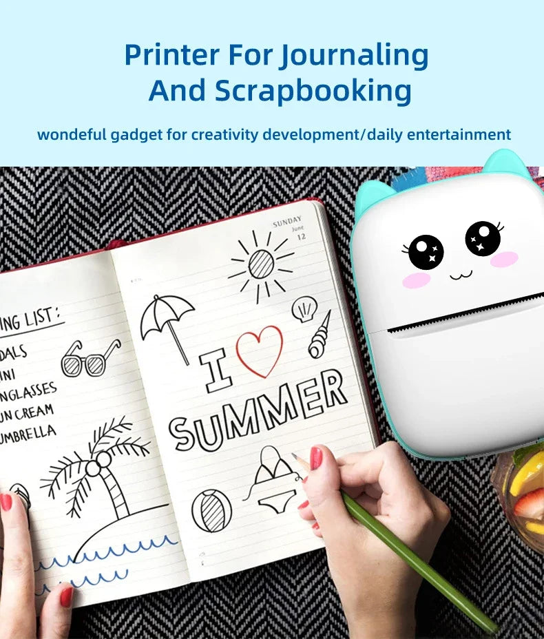 Mini Taşınabilir Termal Yazıcı – Bluetooth Kablosuz, Mürekkepsiz 200dpi Cep Tipi Etiket & Not Yazıcı