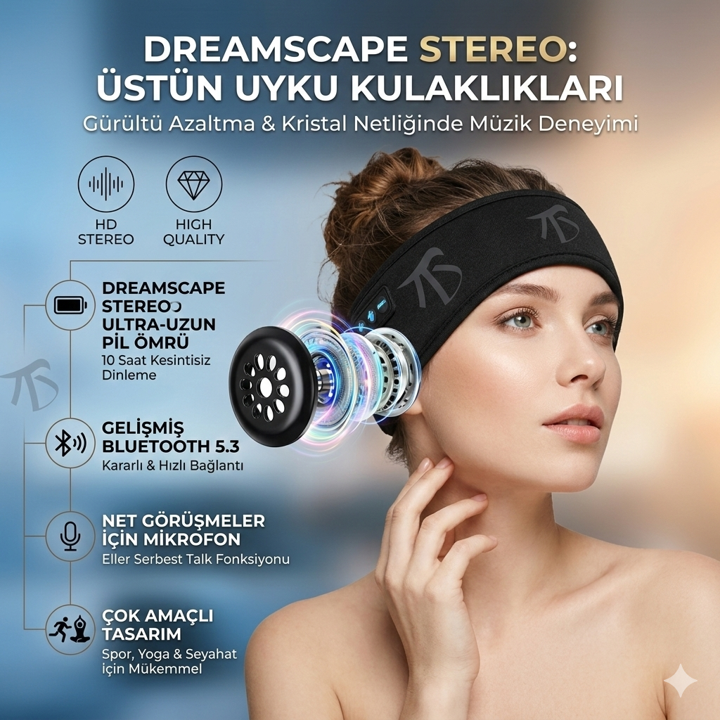 TuranSRetail Bluetooth kulaklık & Spor Kafa Bandı – Kablosuz Müzik Dinleme, Gürültü Azaltma, 10 Saat Pil, Bluetooth 5.0